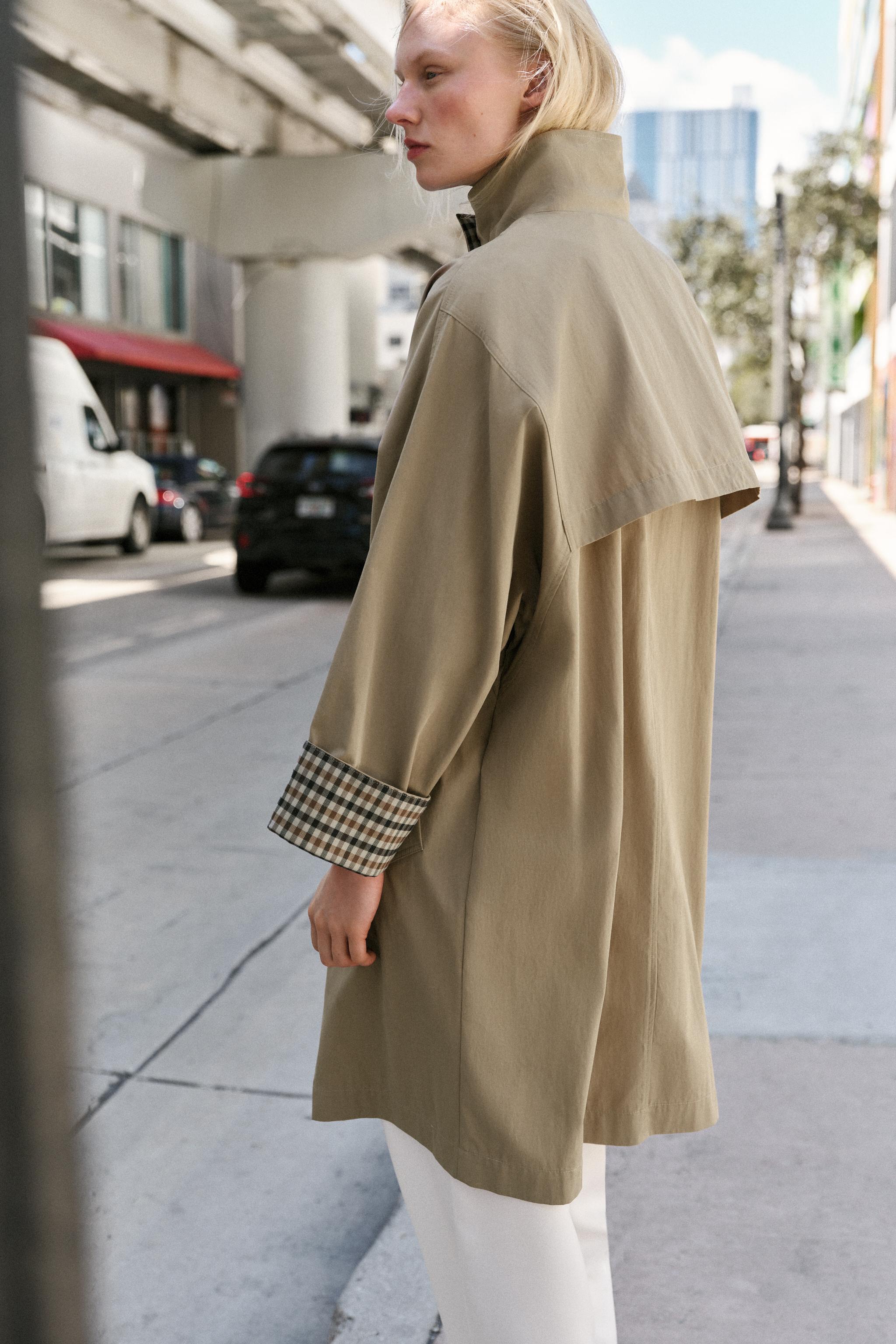 OVERSIZED PLAID CUFF TRENCH COAT